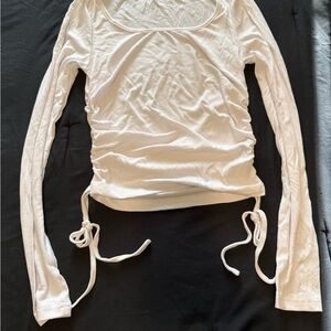 SHEIN Cream Long Sleeve Ruched Tee